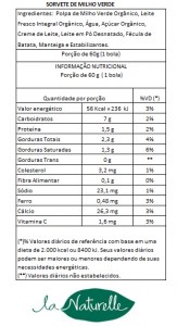 Tabela Nutricional Sorvete de Milho Verde